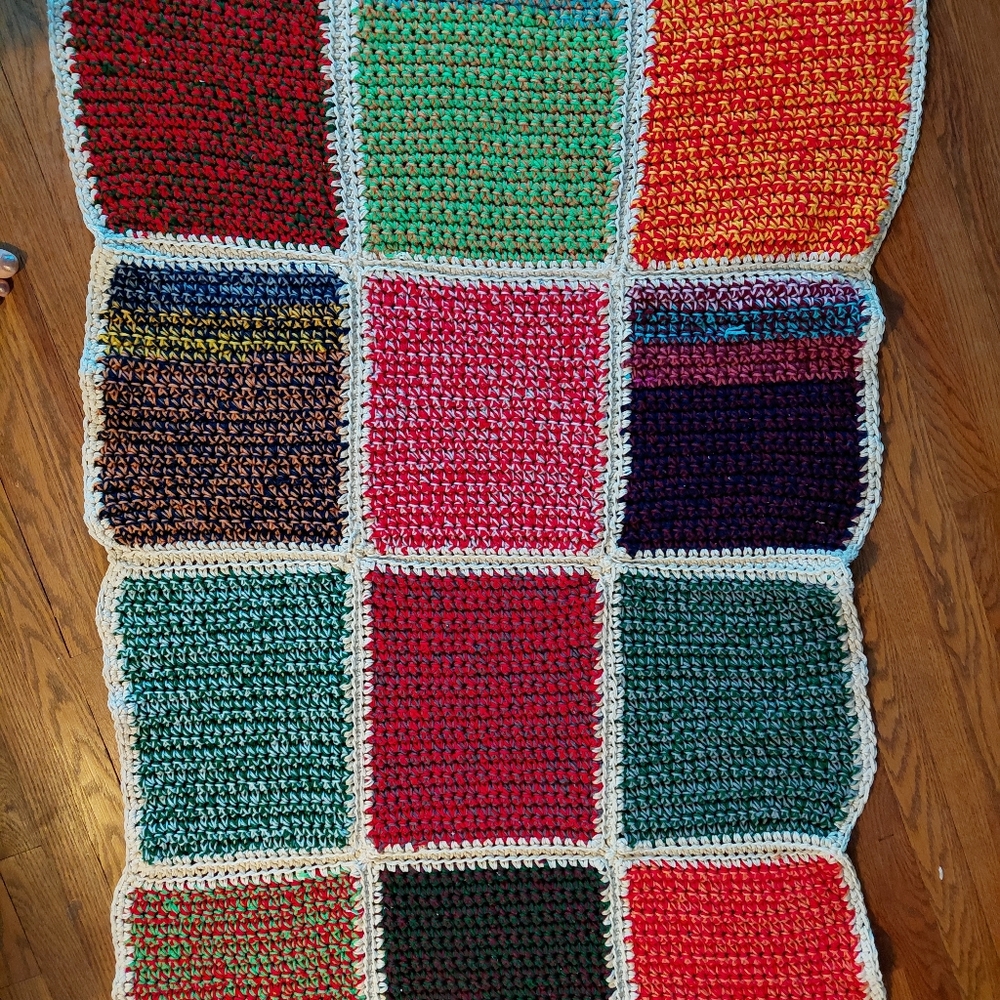 Vintage 70s Crochet Granny Square Panels Handmade Afghan Blanket Retro Boho - Picture 7 of 12